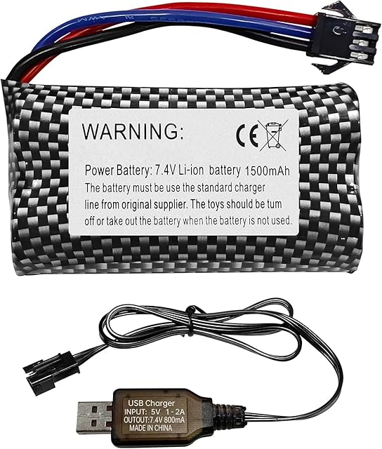 The Fytoo 1PCS 7.4V 1500mAh SM-3P Plug Battery with USB Charging Cable for DE43 DE60 RC Racing RC car Battery 1575 Dump Truck Engineering Vehicle Toy Car Battery Spare Parts