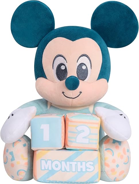 The Just Play Disney Baby My First Year Mickey Mouse and Milestone Blocks, 11-inch Plush Toy, 4-Pieces, Kids Toys for Ages 0