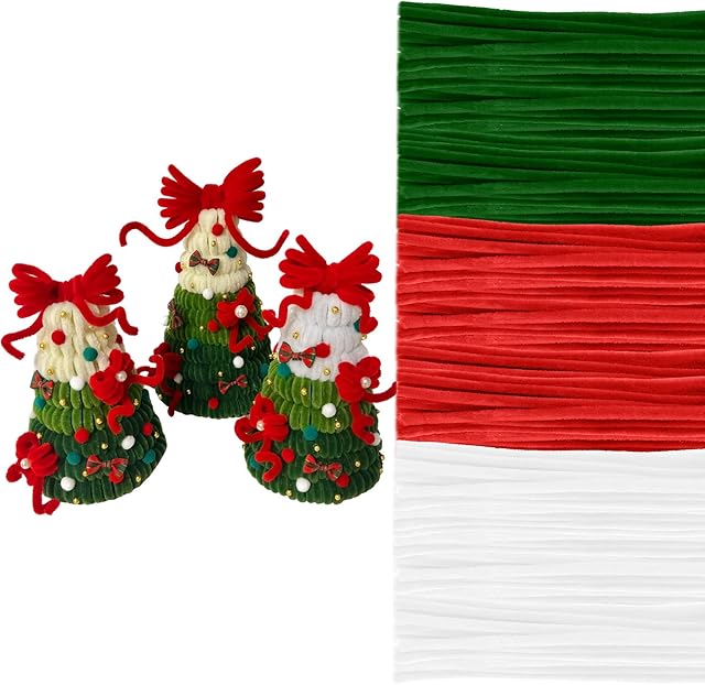 The Pipe Cleaners, 300 PCS Pipe Cleaners Craft for Flowers 3 Colors Thick Pipe Cleaners Craft Bulk Christmas Fuzzy Sticks Chenille Stems for DIY Flower Bouquet Kids DIY Craft Projects and Decor