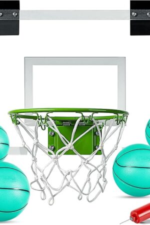 The ropoda Mini Basketball Hoop - Glow in The Dark, Over The Door Basketball Hoop Indoor, Indoor Basketball Hoop Backboards for Teens and Adults, Mini Hoop for Kids with 4 Balls and Pump