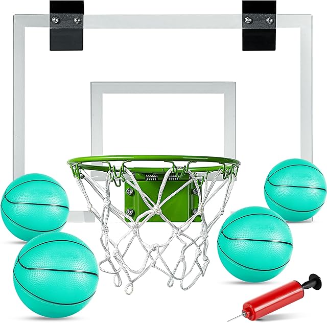 The ropoda Mini Basketball Hoop - Glow in The Dark, Over The Door Basketball Hoop Indoor, Indoor Basketball Hoop Backboards for Teens and Adults, Mini Hoop for Kids with 4 Balls and Pump