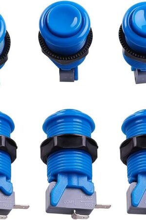 The Reyann 6x Blue Happ Standard Arcade Push Button with Microswitch for Mame, Jamma, Arcade Video Games