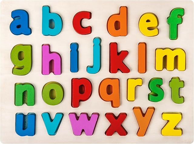 The Alphabet Puzzle Wooden Puzzles for Toddlers 3 4 5 Year Old, ABC Puzzle Shape Alphabet Learning Puzzles Toys with Puzzle Board & Letter Blocks for Preschool Girls Boys Lowercase Letter Puzzle