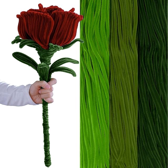The Peryiter 300 Pieces 24 Inch Extra Long Pipe Cleaners Chenille Stems Craft Supplies Bulk for DIY Art and Craft Projects Creative Gift Wrapping Party Decorations(Green)