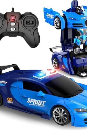 The Remote Control Car, One-Click Becoming Robot Transforming Toys Car for Boys, Smooth Deformation, Demo Mode, 360° Rotation, Easy to Use, 2.4GHZ, with LED Lights, RC Cars for Christmas, Kids