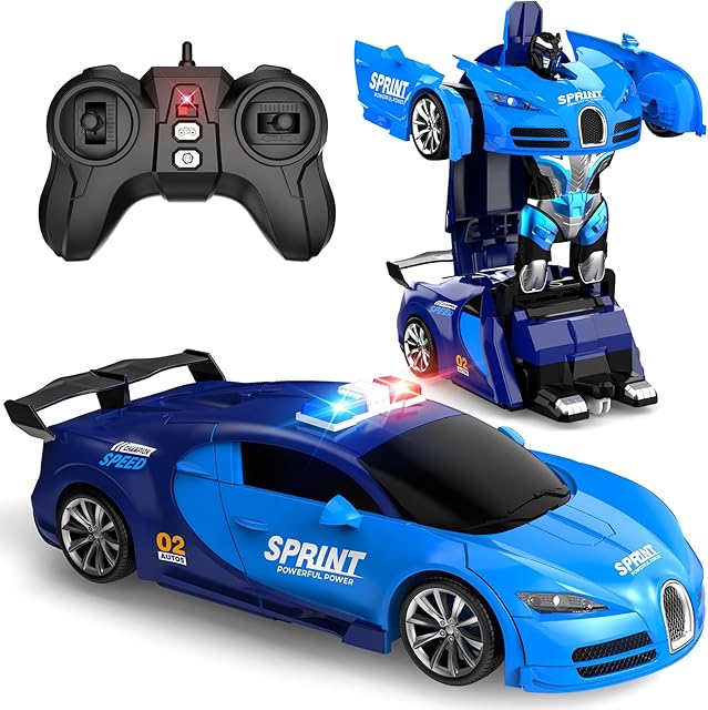 The Remote Control Car, One-Click Becoming Robot Transforming Toys Car for Boys, Smooth Deformation, Demo Mode, 360° Rotation, Easy to Use, 2.4GHZ, with LED Lights, RC Cars for Christmas, Kids