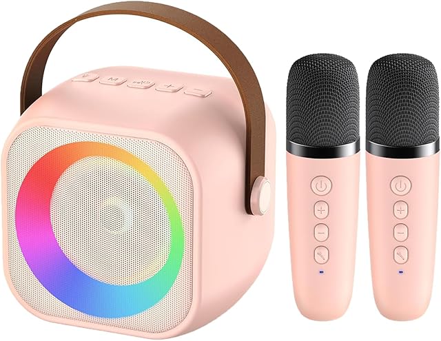 The Mini Mic Pro Mini Karaoke Machine for Kids Adults, Portable Bluetooth Speaker with 2 Wireless Microphones, Birthday Gifts Toys for Girls Ages 4, 5, 6,7, 8,9,10,11,12+ Years Old Toddler