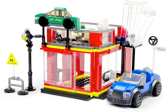 The City Car Wash Building Set with 4 Spinning Brushes-Compatible with Major Brand Bricks,Car Wash Toy Kit Blocks,Custom Car Mechanical Sets,Modified Race Cars.Best Gift for Kids. (Car dealership 302Pcs)