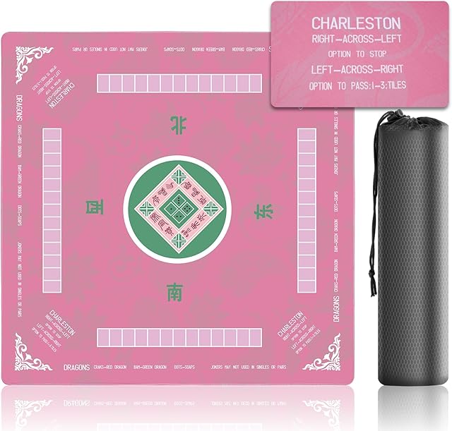 The 31.5 Inch Mahjong Mat for Table, 3MM Non-Slip & Noise Reduction Gaming Mat with Drawstring Bag, Perfect for Poker, Board Games, Card Games, Tile Games, and Dominoes (Pink)