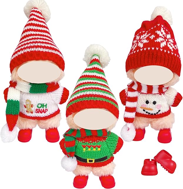 The 3 Sets Christmas Clothes for 17cm Dolls, Chic Designer Christmas Overalls Set Outfits Sweater Hat Shoes for Doll Dressing up Accessories, Gift Idea(No Doll)