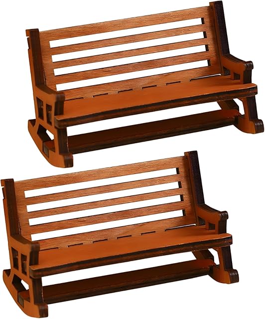 The 2 Pieces Miniature Wooden Bench Decorations Model Double Chair Dollhouse Accessories Decoration for DIY Dollhouse Craft Decoration Miniature Park Bench Accessories