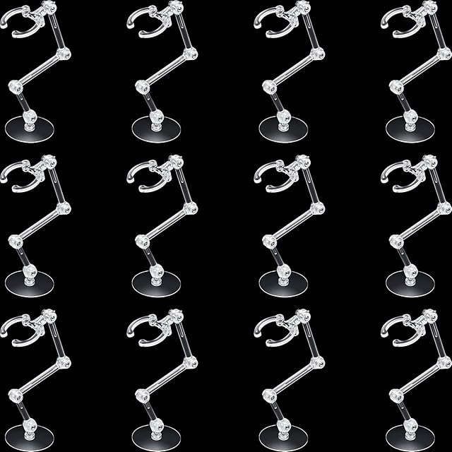 The Jetec 12 Pieces Action Figure Stand Assembly Action Figure Display Holder Doll Mini Display Stand Doll Support Frame Compatible with HG RG SHF 1/144 Toy, Transparent