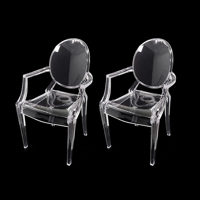 The 2pcs Miniature Chair Dollhouse, 1/6 Scale Furniture, Acrylic Clear Chair, Mini Modern Armchair Lounge Seat Chairs Accessories, Plastic Accent for Living Room Club House, For 12 Inch/30cm Doll Figurine