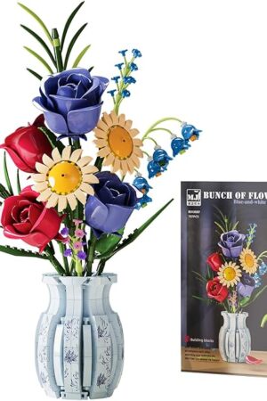 The Roses Flower Bouquet Building Set,787 Pcs Artificial Flower Kit with Vase,Plant Bonsai Tree Building Blocks,Valentine's Birthday Botanical Collection Gift for Women Girls Adults Friends Age 6+
