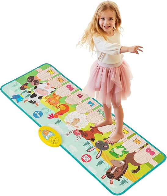 The Costzon Floor Piano Mat for Toddlers, Musical Touch Playmat Keyboard Dance Mat, 10 Animal Sounds, 10 Keys & 10 Built-in Songs, Kids Sensory Educational Toy Birthday Gift for Boys Girls (37.5? x 14?)