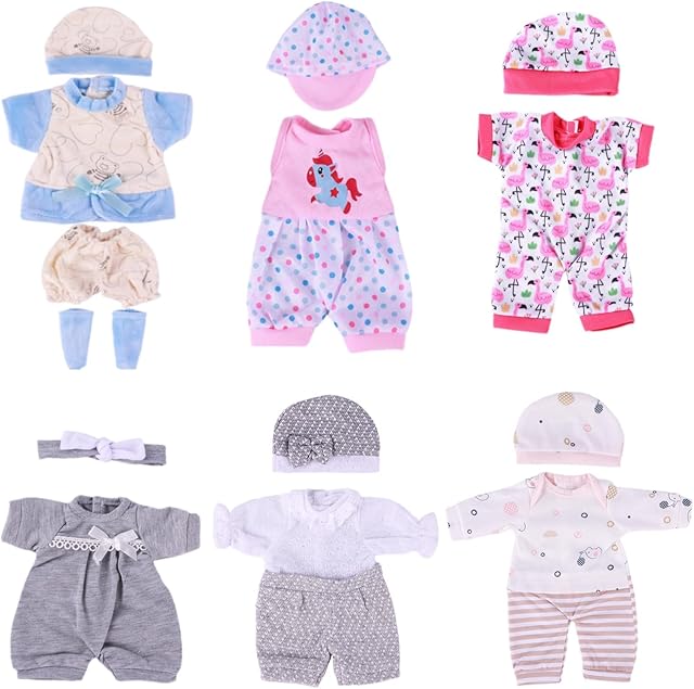 The BABESIDE 6 Sets Baby Doll Clothes for 10-14 Inch Babydolls, 14 Pcs Bitty Babydoll Clothes Set with Hat for Realistic Baby Dolls Accessories Girl
