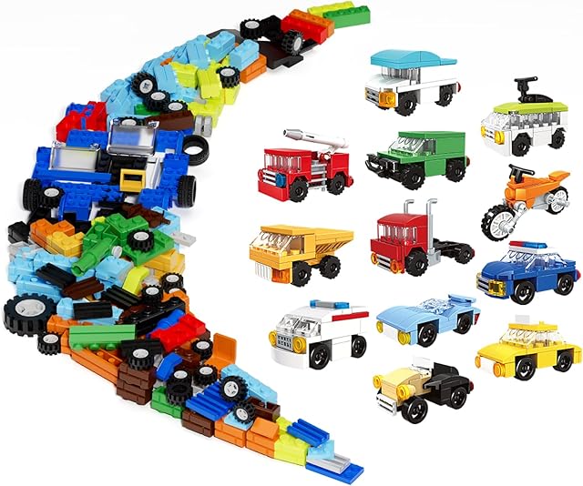 The Classic Creative Car Brick Building Toy Set, Wheels and Axles Sets Tires Building Kit Toy Car Parts and Pieces Tires, Interactive Building Toy for Kids, Boys, and Girls