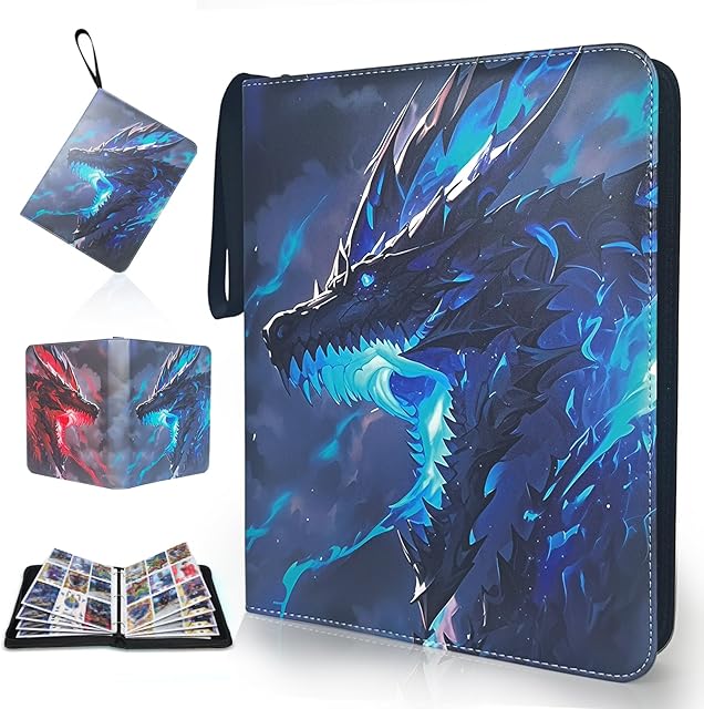 The Card Binder 9 Pocket with 50 Removable Sleeves, Collectible Trading Card Albums, 900 Pockets Card Holder Zippered Storage Album for Trading Cards, Sports, and Game Cards (Black-2)