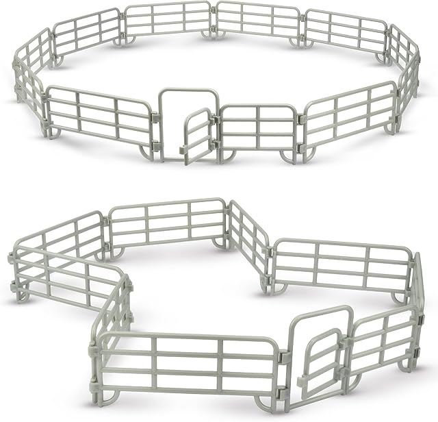 The TOYMANY 20PCS Corral Fencing Panel Accessories Playset Includes 2 Gates Fences, Plastic Fence Toys for Barn Paddock Horse Stable or Farm Animals Horses Figurines, Educational Gift for Kids Toddler