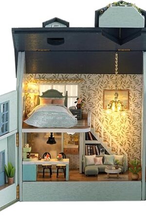 The Roroom DIY Miniature and Furniture Dollhouse Kit,Mini 3D Wooden Doll House Craft Model with LED,Creative Room Idea for Valentine's Day Birthday Gift (Warm House-D005)