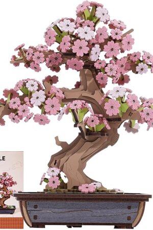 The Rowood 3D Wooden Puzzles for Adults,DIY Cherry Blossom Bonsai Tree Botanical Collection Building Set,Craft Kit Gift for Kids on Christmas Birthday ThanksgivingDay-Sakura Bonsai