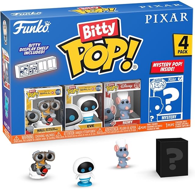 The Funko Pop Bitty: Pixar Mini Collectible Toys 4-Pack - Wall-E, EVE, Remy, & Mystery Chase Figure - (Styles May Vary) and A Surprise Mystery Mini Figure - 0.9 Inch (2.2 Cm) - Pixar Collection
