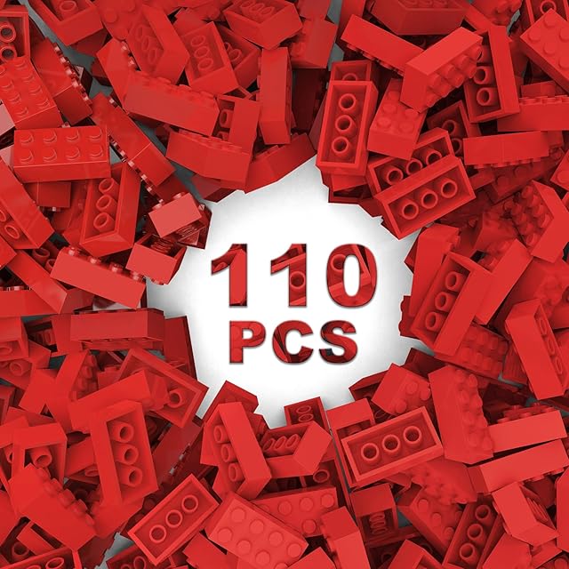 The Classic Building Bricks 2x4, Compatible with Lego Parts and Pieces 3001, 110 Piece Bulk Building Block, Creative Building Block for Age 6+ Boys Girls and Bulk Enthusiast (Red)