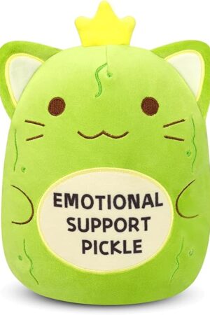 The Pickle Cat Stuffed Animal - Emotional Support Pickle,Cute Emotional Support Cat Plush,Soft Green Kitten Plush Toy Pickle Gifts for Family Friends Kids Boys Girls,Room Home Decor