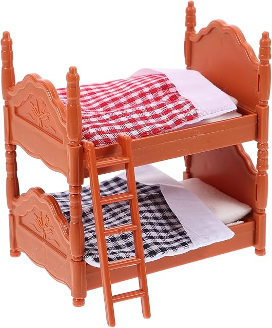 The DOITOOL Wooden Doll Bunk Bed, Doll House Furniture Dollhouse Decoration Accessories Simulation Dollhouse Miniature Bunk Bed DIY Dolls Beds with Ladder