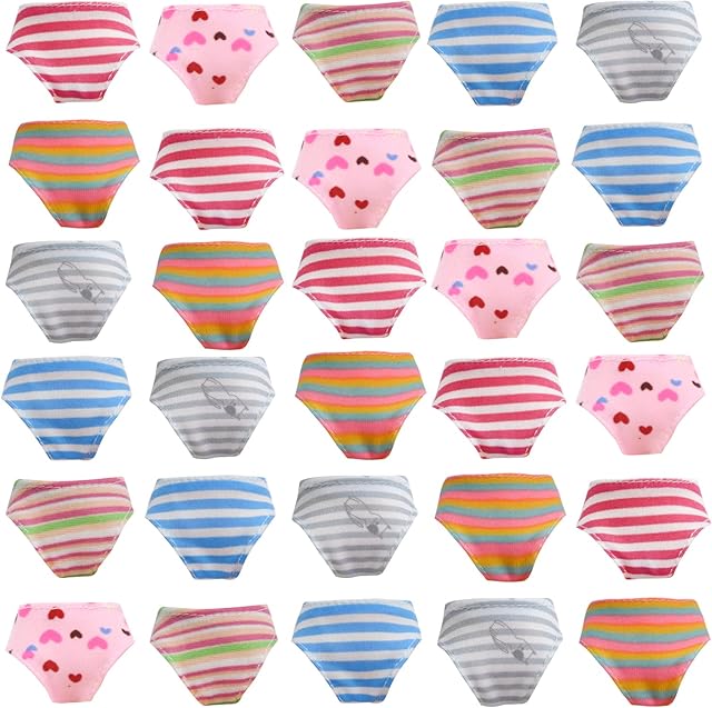 The Colorful Doll Underwear Clothes Fits 11.5 Inch Dolls - Striped Flower Solid Color Random Pattern Elastic Doll Accessories 30 Piece