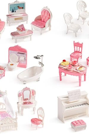 The ROBOTIME 26PCS Dollhouse Furniture Set for Kids – Realistic Dollhouse Accessories with 5 Rooms: Living Room, Bedroom, Bathroom, Dining Room & Balcony, for Girls & Boys Ages 3+
