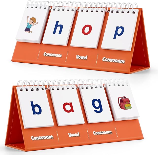 The Aizweb CVC Word Builder,Phonics Games Flash Cards for Preschool Kindergarten Classroom,Montessori Special Education Reading Manipulative Spelling Toy for Learning Activity Teacher School Supplies