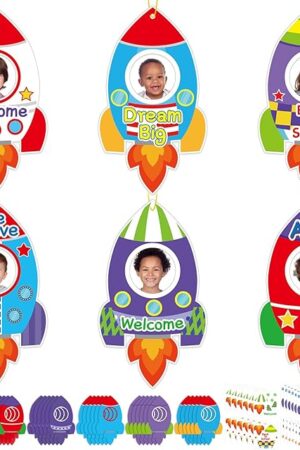 The Qyeahkj 36 Set Back to School Craft Kits Rocket DIY Picture Frame Craft Outer Space Photo Frame Welcome Sticker Art Craft for Kid Gift Home School Classroom Activity Wall Bulletin Board Decor Supplies