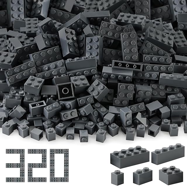 The Feleph Building Bricks 1x1 1x2 1x4 2x2 2x4 Bulk 320 Pcs Mixed Sizes Classic Block Accessories Parts and Pieces Creative Toy Set for Boys and Girls Compatible with Major Brands(Dark Bluish Gray)