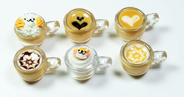 The 6 Mix Coffee Latte Art Dollhouse Miniature,Tiny Coffee,Drink Beverage Dollhouse Accessories for Collectibles