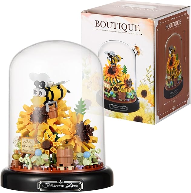 The Flower Bouquet and Insect Building Set, Flowers Botanical Mini Building Blocks Set Toy for Adults, Christmas Birthday Gift for Her Mom Wife Girlfriend(Bee and Sunflower)