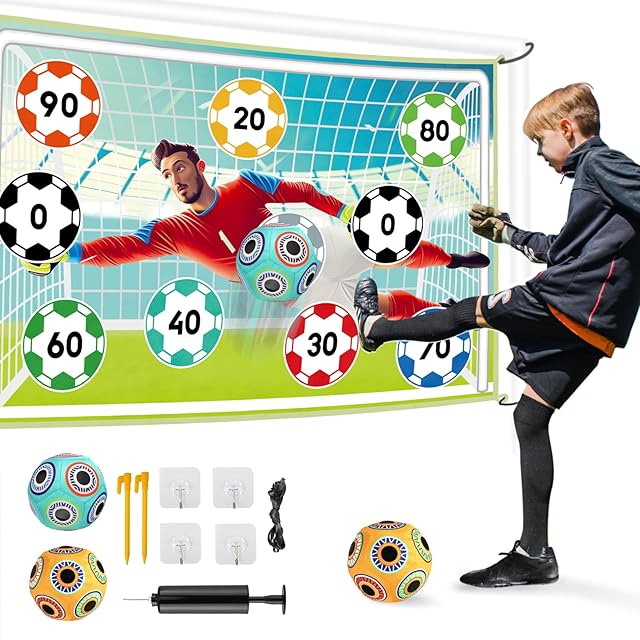 The Soccer Toy Set for Kids 3 Years Old, Backyard Soccer Game Set with 2 Inflatable Soccer Balls Fabric Goal Indoor & Outdoor Sport Toy for Boys Girls Ages 3 4 5 6 Years Old