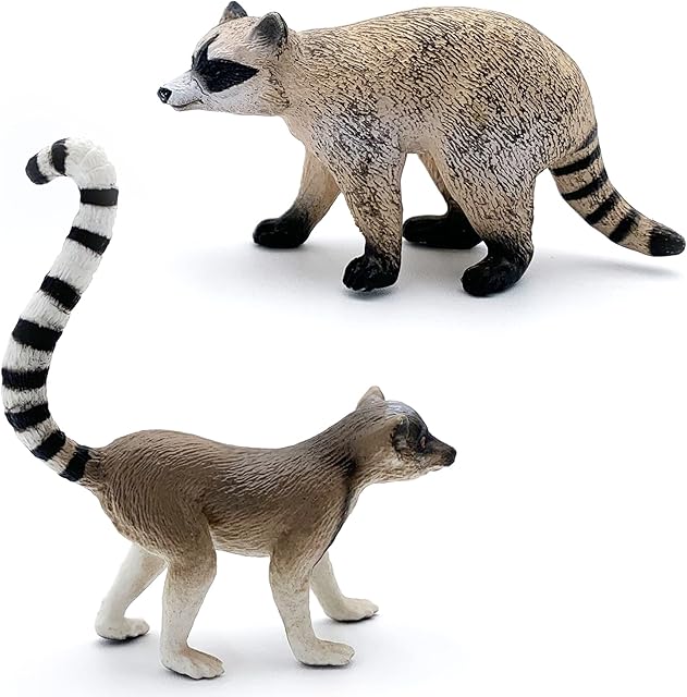 The Gemini&Genius Raccoon Lemur Animal Action Figure Toy Set for Kids, Realistic and Details Wild Life Procyon Lotor Animal Toy Figurines for Kids Educational, Cake Toppers, Party Supplies (2 Friends)