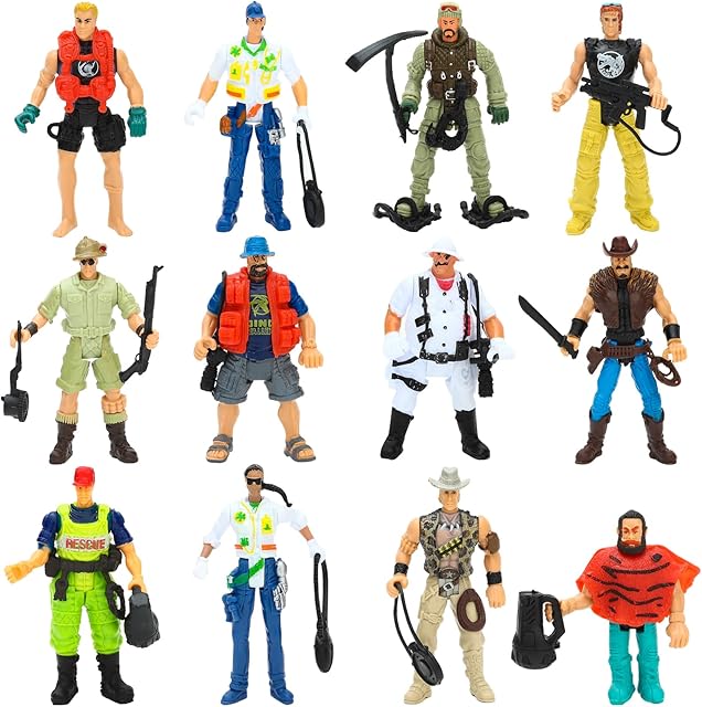 The ONEST 12 Pieces Explorer Action Figures Explorer Toys 4" Action Figures with Hats & Accessories for Teens Party Decoration