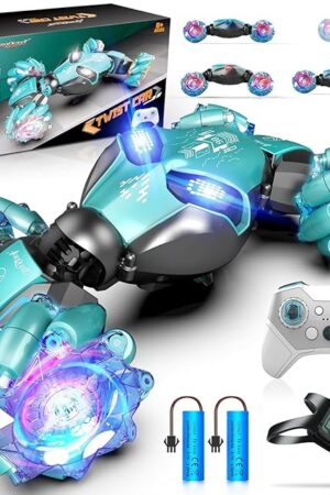 The Remote Control Car, 2.4Ghz Gesture Sensing & Hand-Controlled RC Stunt Car with Light & Music, 4WD All-Terrain Off-Road Twist Toy Vehicle for Kids&Boys Christmas/Birthday Gifting (Blue)