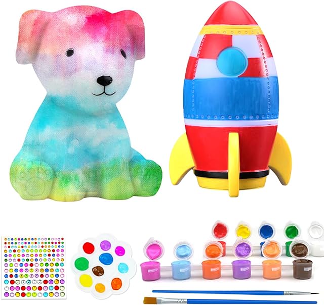 The DIY Night Light, Paint Your Own Lamp Kit Arts and Crafts Kit Art Supplies for Girls Boys Kids 4-8 Creative Gifts for Birthday, Halloween, Christmas, Party( Dog & Rocket