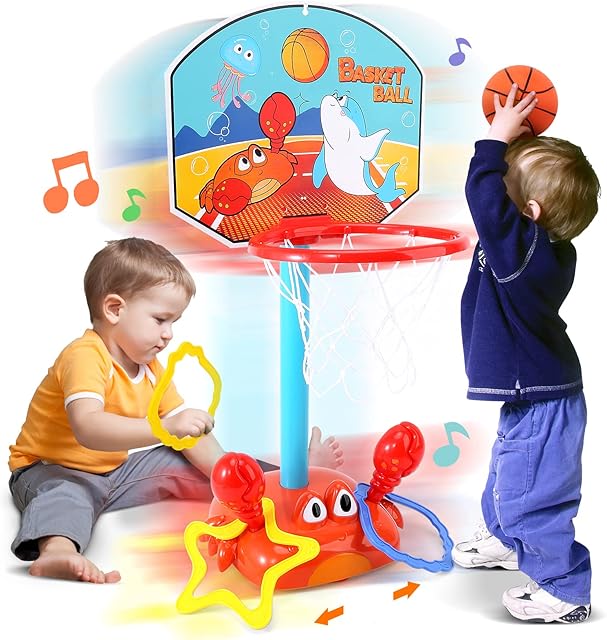 The Toddler Basketball Hoop, 2 in 1 Sports Toy Set for Kids, Ring Toss Game with Music Sound, Baby Basketball Hoop for Indoor Play