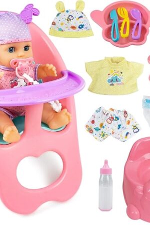 The RedCrab Baby Doll Toys Set, Newborn Dolls PlaySet with High Chair Stroller Feeding ,Tableware Set and Doll Clothes Accessories, 15+ pcs Toddler Pretend Play Gift Toys for Girls - 12" Dolls