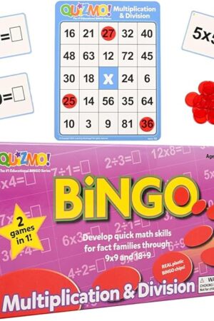 The QUIZMO Multiplication & Division - Bingo Style Math Game - 2 Game Modes for Ages 8+ - Teach Basic Mathematics