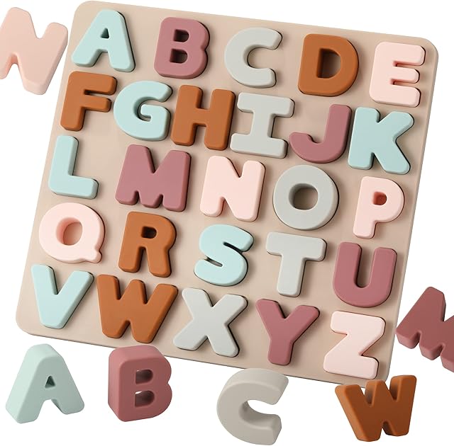 The Silicone Alphabet Puzzle for Toddlers 1-3, Alphabet Toys with Puzzle Board & Letter Blocks ABC Letter Puzzles, Educational Learning Toys for Toddlers, Best Preschool Education Gift