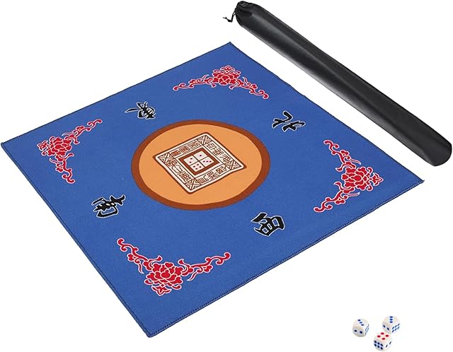 The Mahjong Mat with 3 Dice & Carrying Bag, Anti Slip and Noise Reduction Mahjong Table Mat for Poker, Card, Board & Tile Games (Blue, 31.5 inches)