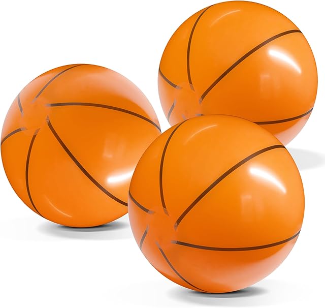 The Novelty Place Inflatable Beach Balls - 3 Pack, 12" Beach Basketball for Kid - Summer Beach Pool Party Supplies, Fun Floating Toys