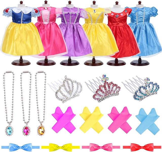 The 18-Inch Doll Clothes and Accessories – 6-Pack Princess Dress Set for 18? Dolls, Includes Crowns, Necklaces, Gloves & Headbands, Fits American 18 Inch Girl Dolls