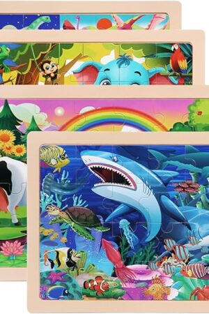The Puzzles for Kids Ages 4-6, 4 Packs Wooden Jigsaw Puzzles for Toddlers 3-5, Preschool Educational Puzzles Boards Toys Gifts for 3 4 5 6 Boys Girls