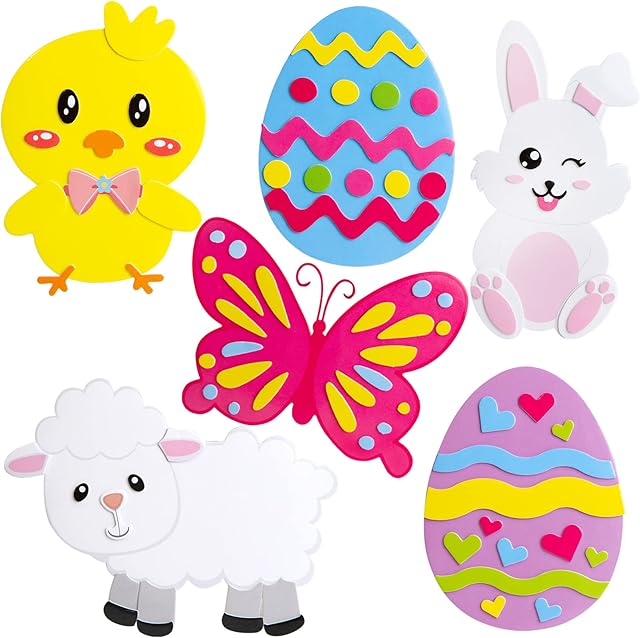 The Treasure Cove Easter Egg Magnet Craft Kit Foam Animal Stickers for Kids Party Activities 12 Pack